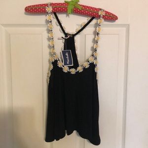 NWT Crop top with embroidered flowers on straps